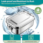 HaWare Stainless Steel Bento Box, 47oz (1400ml) Leak-Proof Lunch Box for Kids Adults, 3 Compartments Food Containers with Removable Dividers and Bag, Metal Lunch Containers for Snack Meal Sandwich