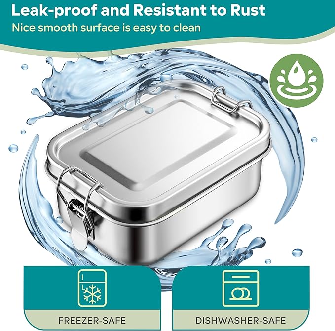 HaWare Stainless Steel Bento Box, 29oz (850ML) Leak-Proof Lunch Box for Kids Adults, 3 Compartments Food Containers with Removable Dividers and Bag, Metal Lunch Containers for Snack Meal Sandwich