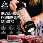 Manual Salt and Pepper Grinder Set of 2 | Large Round Salt and Pepper Shakers Set | 7.5 inch Stainless Steel Salt Grinder Refillable | Pepper Grinder Manual (Black)