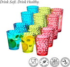 Amazing Abby - Iceberg - 16-Ounce and 24-Ounce Plastic Tumblers (Set of 12), Acrylic Drinking Glasses, Mixed-Color Reusable Plastic Cups, Stackable, BPA-Free, Shatter-Proof, Dishwasher-Safe