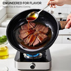 ROVSUN 17 Pcs Nonstick Pots and Pans Set, Cast Aluminum Kitchen Cookware Set, RV Kitchen Cooking Set and Utensils, PFAS PFOA & PFOS Free, Black, Skillet, Saute Pan, Soup Pot