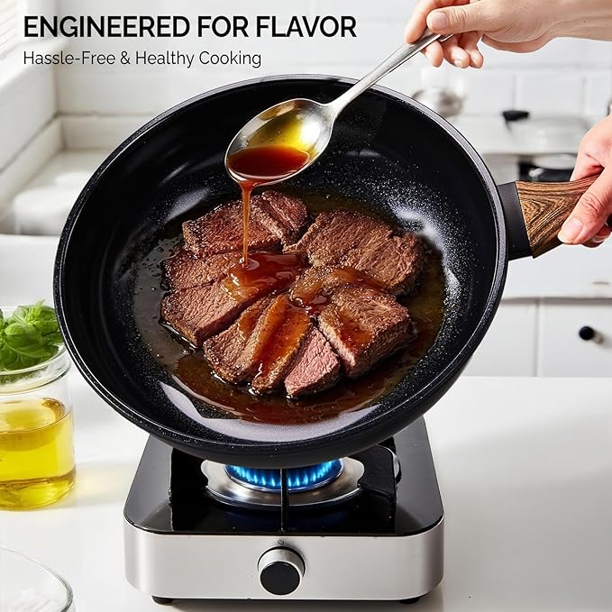 ROVSUN 17 Pcs Nonstick Pots and Pans Set, Cast Aluminum Kitchen Cookware Set, RV Kitchen Cooking Set and Utensils, PFAS PFOA & PFOS Free, Black, Skillet, Saute Pan, Soup Pot