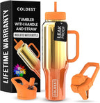 Coldest Tumbler with Handle and Straw - 100% Spill Proof Tumbler with Straw (3 Lids) - Stainless Steel Insulated Leakproof Tumblers for Women & Men - Cup Holder Friendly - 46 oz (Sunset Nova)