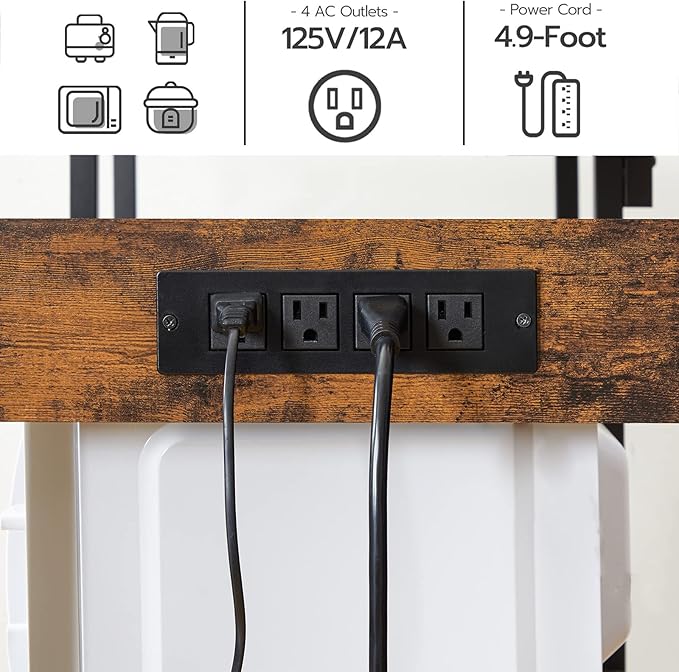 HOOBRO Bakers Rack with Power Outlet, 35.4 Inches Microwave Stand with 4 Hooks, 6 Tiers Kitchen Storage Shelf Rack, Coffee Bar Table, Rustic Brown and Black BF10UHB01