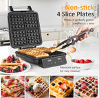 Sunvivi Stainless Steel Waffle Maker 4 Slices with Quick Heat-Up, Time & Temperature Control, LCD Display, Nonstick Surface, Perfect Waffle Iron for Kids and Families, Silver