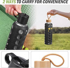 MUKOKO Glass Water Bottles, 32oz Glass Tumbler, Drinking Bottles with 2 Lids-Handle Flip Straw Lid&Bamboo Lid, Motivational Water Bottle with Time Marker and Silicone Sleeve, Leakproof-1 Pack-Black