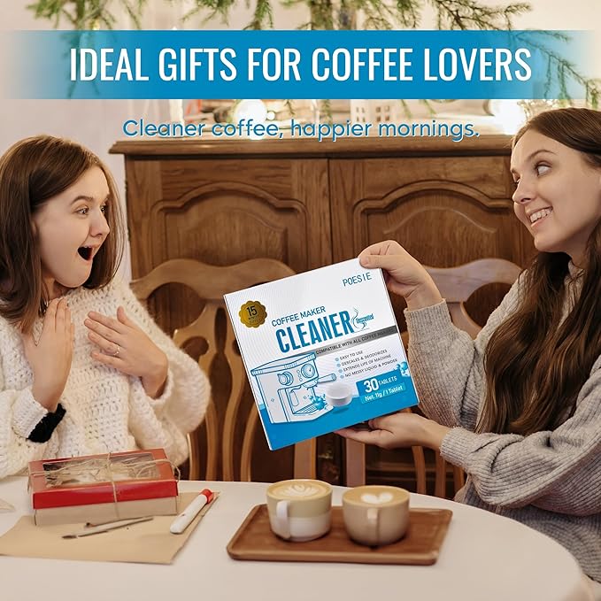 Poesie 30 Count Coffee Machine Cleaning Tablets, Coffee Maker Cleaner and Descaler for All Coffee Machine
