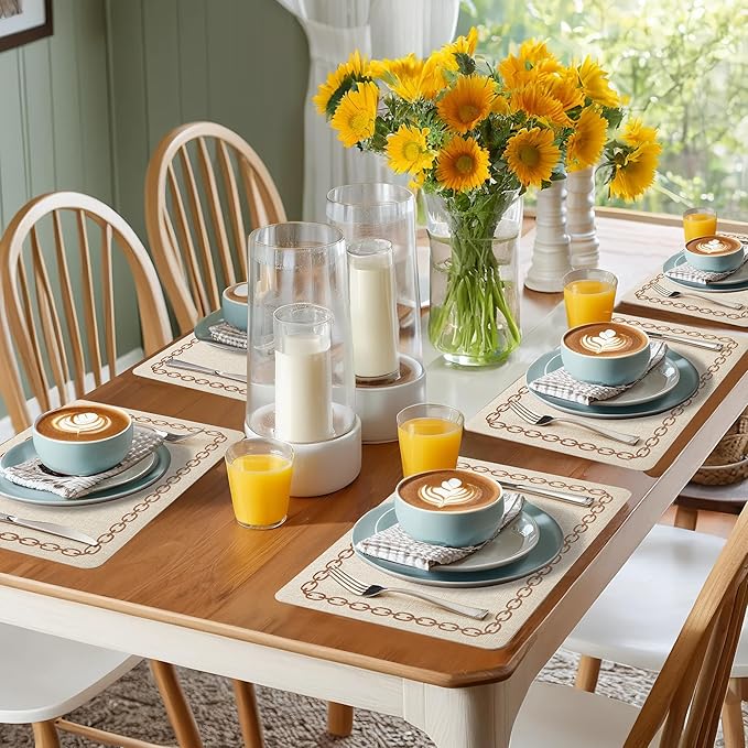 Placemats Set of 4, Heat Resistant & Waterproof Table Mats for Dining, Non Slip Scratch Proof Place Mats for Kitchen, Easy to Clean - Outdoor,Indoor Use（17x12 Inch）