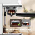 20 Bar Espresso Machine, Semi-Automatic Espresso Maker with Pressure Gauge & Touch Screen, Single Shot Professional Coffee Maker for Home Use, Compact Design with Milk Frother