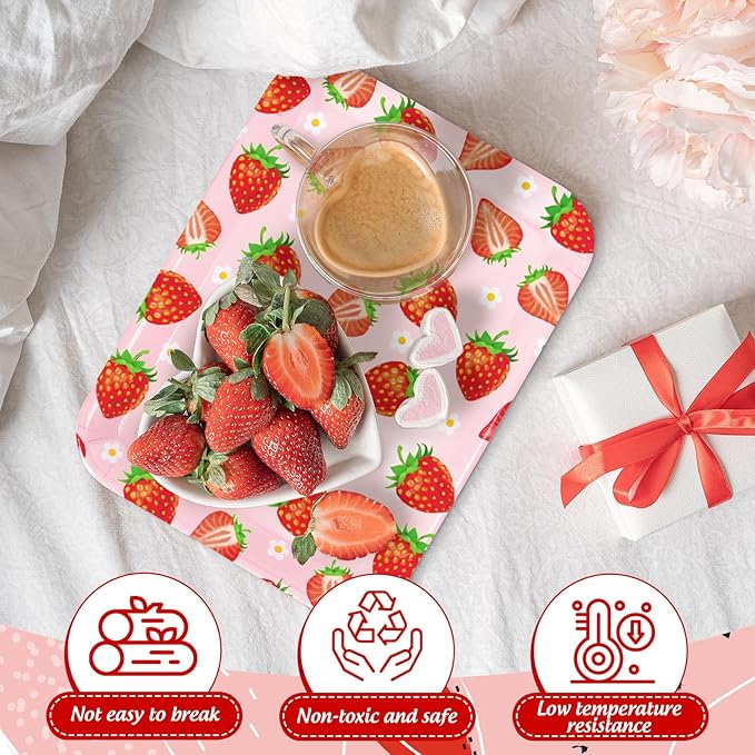 3Pcs Strawberry Serving Trays Red Pink Berry Flower Platter Cute Fruit Serving Dishes for Birthday Baby Shower Party Sharing Snacks Fruit Dessert Candy