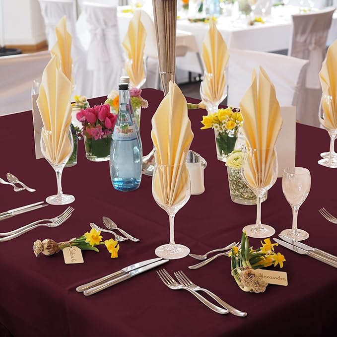 Fitable 6 Pack Square Tablecloths - 70 x 70 Inches - Stain Resistant and Reusable Table Clothes, Burgundy Polyester Fabric Table Covers for Dining, Card Tables, Coffee Tables