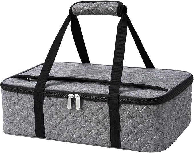 Casserole Carrier - Large Portable Insulated Food Carrier for Hot or Cold Food, Lunch Tote Warmer or Cooler Bag, Lasagna Lunch Bag for Work Picnic Hiking Beach - Fits 16" x 10"Baking Dish-Grey