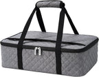 Casserole Carrier - Large Portable Insulated Food Carrier for Hot or Cold Food, Lunch Tote Warmer or Cooler Bag, Lasagna Lunch Bag for Work Picnic Hiking Beach - Fits 16" x 10"Baking Dish-Grey
