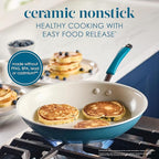Rachael Ray Cucina Ceramic Nonstick Frying Pan/Skillet, 12.5 Inch Non Stick Open Fry Pan, Dishwasher Safe - Marine Blue