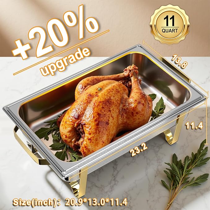 Chafing Dishes for Buffet 2 Pack, 11QT [Large Size and Sturdy] Stainless Steel Food Warmers for Parties Buffet [Elegant Gold and Silver Colors] Catering Supplies Buffet Display