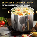 Stock Pot 20 Quart, 3 Ply Stainless Steel Stock Pot with Lid, 20 Quart Soup Pot with Copper Handle, Healthy Stockpots, Induction, Oven, Gas and Dishwasher Safe