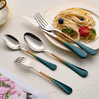 20-Pieces Green Orange Silverware Sets for 4,Green Orange Handle Stainless Steel Cutlery Set, Include Forks Spoons and Knives Set, Dishwasher Safe Utensil Sets for Home Restaurant