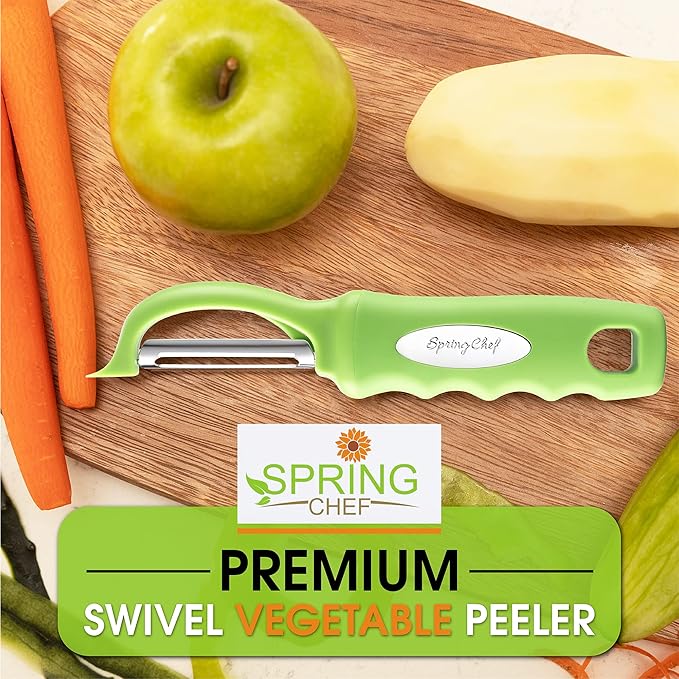 Spring Chef Premium Swivel Vegetable Peeler, Soft Grip Handle and Ultra Sharp Stainless Steel Blades - Perfect Kitchen Peeler For Veggie, Fruit, Potato, Carrot, Apple - Green