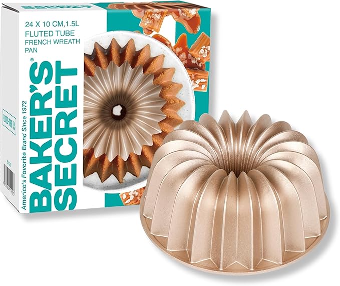 Baker's Secret Nonstick Fluted Cake Pans, Bake Unique Cakes, Die Cast Aluminum Cake Pans, 2 Layers Non-stick Coating Easy Release, Fluted Cake Pan - 9.7cups capacity 2024 - (French Wreath)