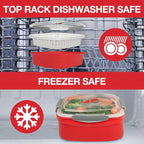 Microwave Steamer for Vegetables - 3 pc Microwavable Cooker with Food Storage- XMAS Holiday Cooking Made Easy- Removable Strainer & Locking Steam Vent Lid- BPA Free, Fridge & Freezer Safe | 1.3 Liters