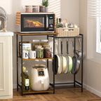 Kitchen Stand with Pots Rack, Utility Microwave Oven Stand with Storage, 5 Tiers Coffee Bar Table, Small Kitchen Bakers Rack with 6 S Hooks, Kitchen Storage Shelf Rack for Spices, Pots, Rustic Brown