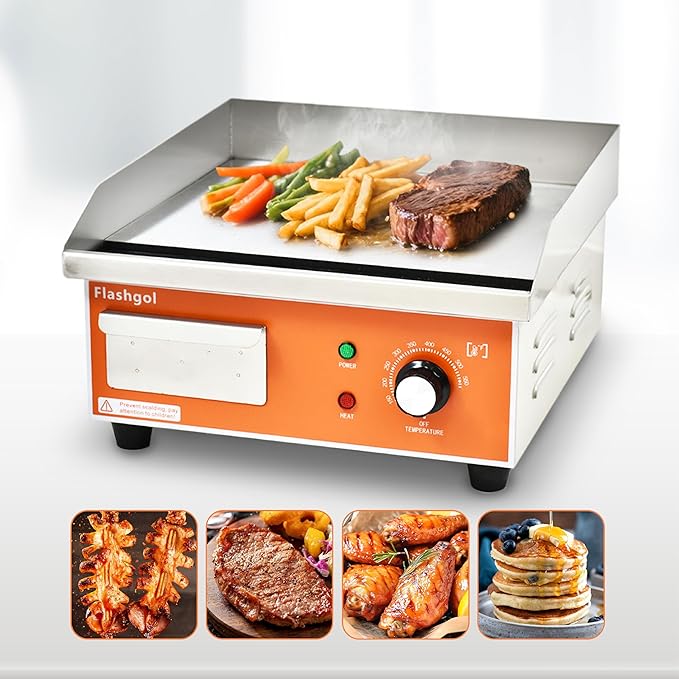15.3 IN Nonstick Stainless Steel Electric Griddle Adjustable Temperature Control Flat Top Griddle For Resturant, Kitchen, Indoor, Outdoor, Camping, Commercial