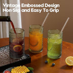 Vintage Hobnail Drinking Glasses Set of 12, 16 oz Large Capacity Embossed Green Tumblers, Highball Glasses for Water, Cocktail, Beer, Whiskey, Kitchen & Bar Use