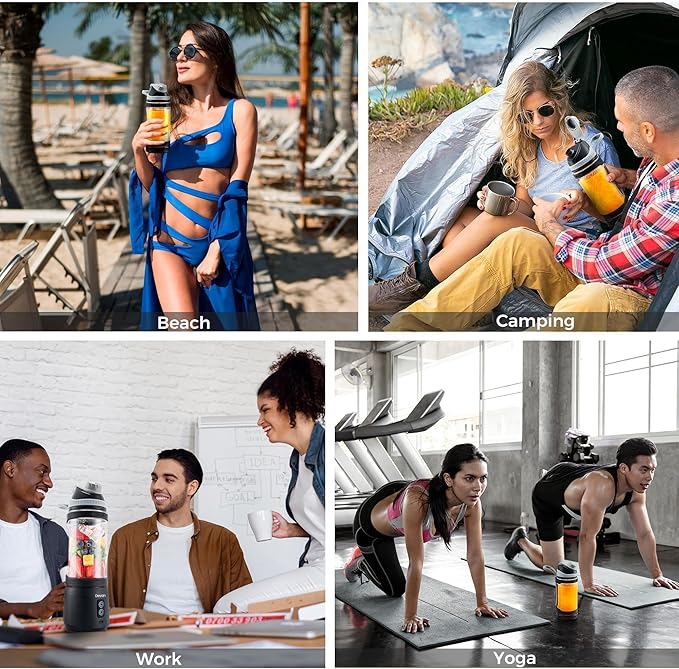 Portable Blender, Anti-Jamming 300 Watt for Shakes and Smoothies, 24oz Travel Blender USB Rechargeable, BPA Free Sporty bottle with a Travel Lid. (Black Base Grey Lid) (Black Base Green Lid)