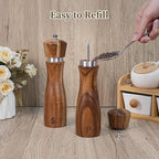 2 Pack Acacia Wood Salt and Pepper Grinder Set, Wooden Salt and Pepper Mill Set Salt and Pepper Shaker Tableware Birthday Gifts Ceramic Core-8 Inch