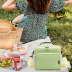 FlowFly Insulated Reusable Lunch Bag Adult Large Lunch Box for Women and Men with Adjustable Shoulder Strap,Front Zipper Pocket and Dual Large Mesh Side Pockets,Light Matcha