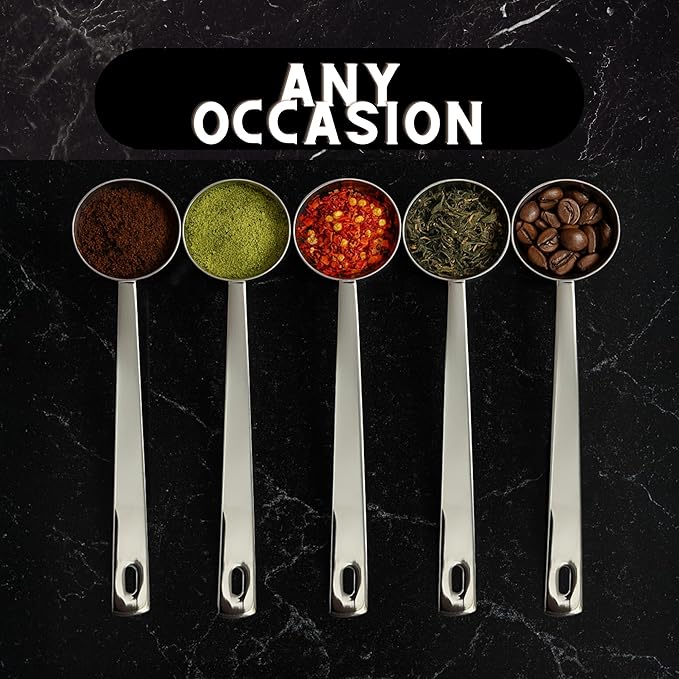 Coffee Scoop Set – 30ml Round & 15ml Curved Stainless Steel Measuring Spoons – Dual Design for Perfect Coffee Tea, & More – Ergonomically Balanced Handles