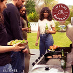 Cuisinel Cast Iron Skillet + Glass Lid + Red Chainmail Scrubber - 15"-Inch Dual Handle Braiser Frying Pan + Silicone Handle Covers - Pre-Seasoned Oven, Grill, Stovetop, Fire Cookware - Indoor/Outdoor