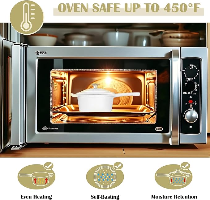 E-far Enameled Cast Iron Sauce Pan with Lid, 1 Quart Dutch Oven Saucepan, Mini Sauce Pot for Cooking, Boiling, Healthy & Non Toxic, Induction & Oven Safe, White