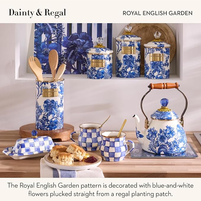 MACKENZIE-CHILDS 2-Quart Enamel Tea Kettle, Cute Tea Kettle for Stovetop, Royal English Garden