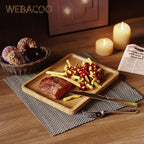 Square Bamboo Serving Tray with Handles - 9.4x7.4 Inch Rustic Wooden Platter for Coffee, Kitchen, Living Room & Party (Lightweight, Splinter-Free & Oil-Coated)