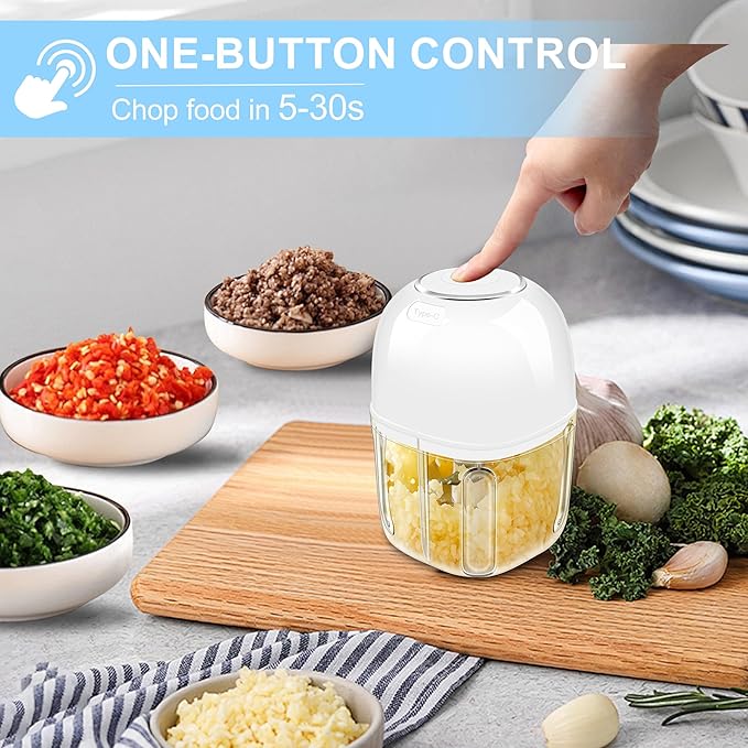 350ML Electric Garlic Chopper, Portable Mini Food Processor, USB Garlic Mincer Masher with 6 Stainless Steel Blade, Rechargeable Vegetable Chopper for Ginger, Chili, Meat, Spices