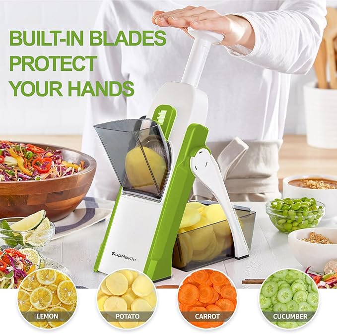 SupMaKin Safe Mandoline Slicer for Kitchen, Potato Slicer for Chips, Vegetable & Food Cutter,Thickness Adjustable 0.1-8 mm, Kitchen Faster Slice Artifact (Only Slicer)