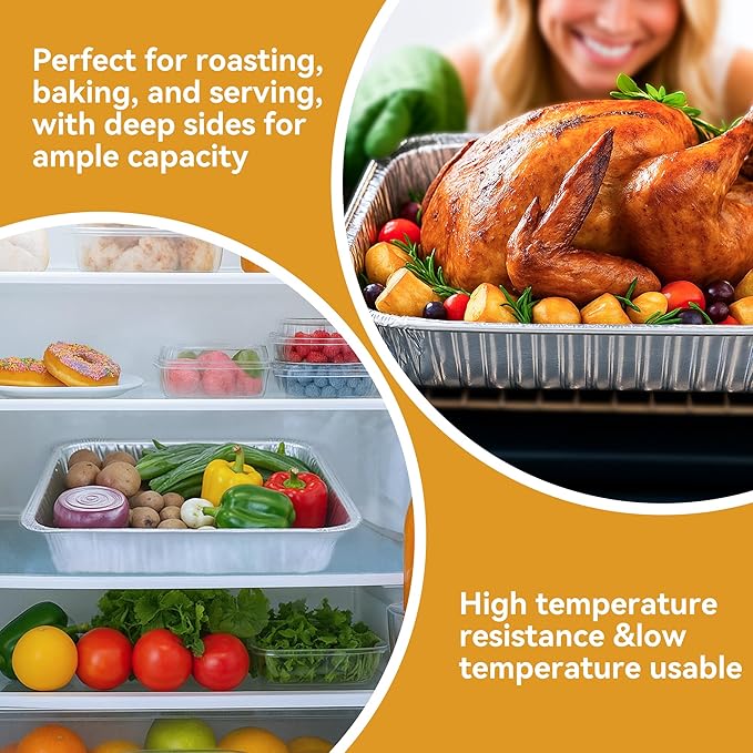 Disposable Aluminum Foil Pan, Family Size Baking Container, Deep Rectangular,9×13 Half Size,Tin Pans for Roasting,Catering,Picnic or Holiday needs (30 Pack w/Lids)