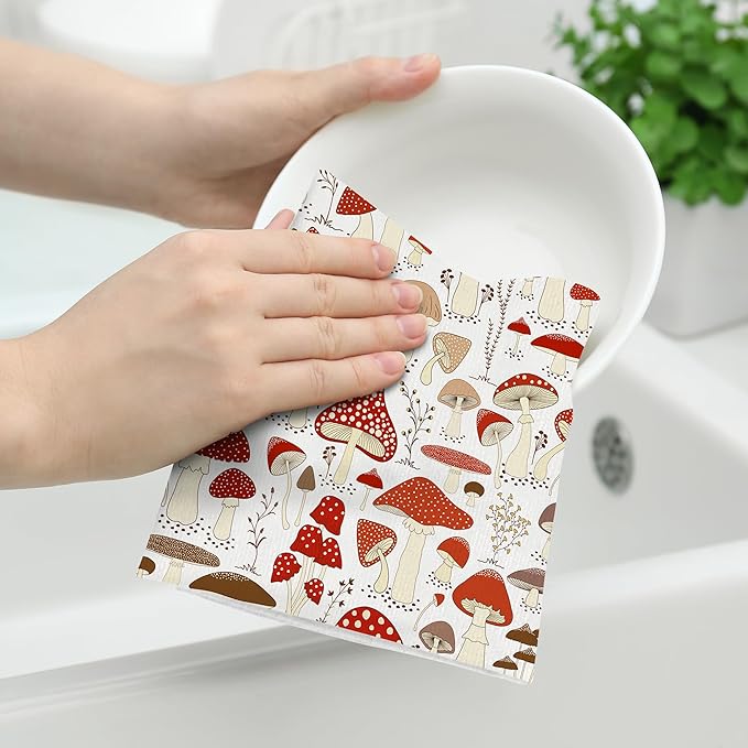 Mushroom Dish Towels for Drying Dishes, Absorbent Decorative Kitchen Towels, Cute Hand Towels Tea Tewels for Kitchen Baking Bar Bathroom Decoration,Mushroom Gifts for Women