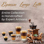 DLux Lungo 5.4oz Coffee Cups Double Wall, Clear Glass set of 2 Glasses with Handles, Insulated Borosilicate Glassware Tea Cup