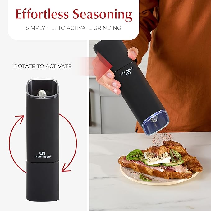 Automatic Salt and Pepper Grinder Set - Rechargeable Electric Salt and Pepper Shakers with Adjustable Coarseness, LED Light, One-Handed Use, Gravity Salt Grinder and Electric Pepper Mill