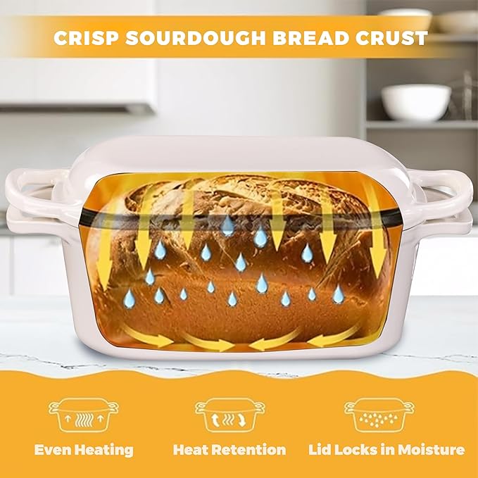 4.6 Quart Dutch Oven for Sourdough Bread Baking, Combo Oval Enameled Cast Iron Bread Pan with Lid, Bread Dutch Oven for a Crispy Crust, White