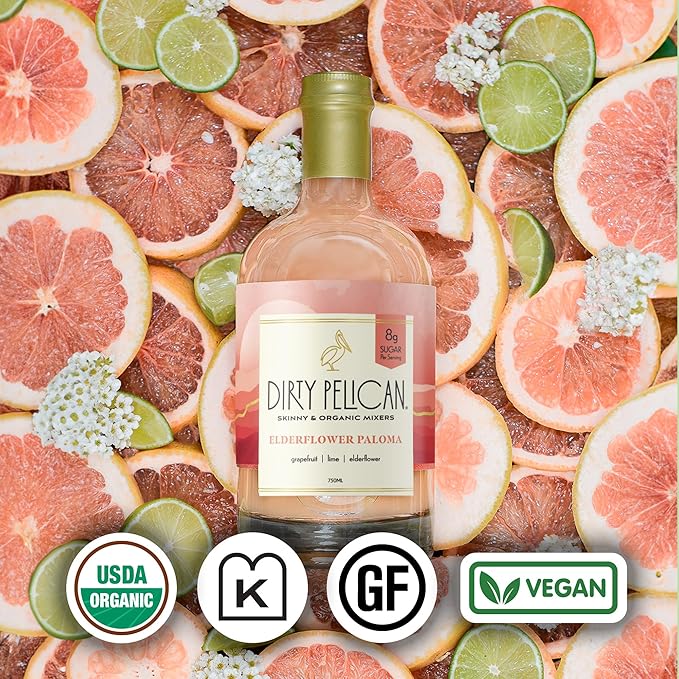 Dirty Pelican Cocktail Mixers - Elderflower Paloma - Skinny & Organic Drink Mixes for Cocktails - Low Calorie Mocktails - Low Sugar - Vegan - Gluten Free - No Preservatives - 750ml (1 Bottle)