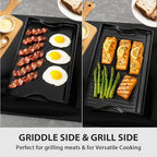Utheer Nonstick Reversible Cast Iron Griddle 16.5" x 10.5", Ceramic Cooking Surface, Flat & Ribbed Sides, with High Sides & Grease Trap, Stovetop Griddle for Gas Grill, Charcoal, Oven & Outdoor BBQ