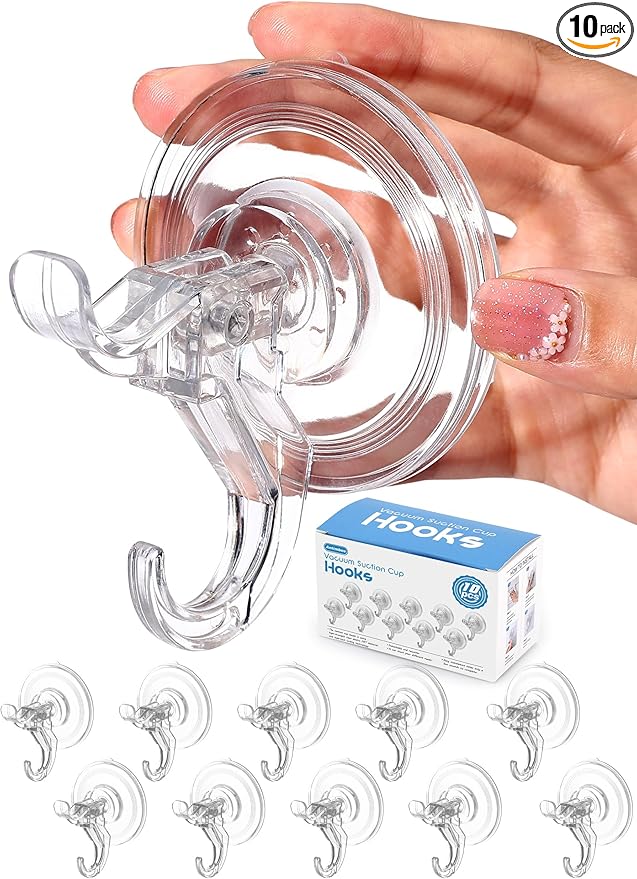 Antimbee Suction Cup Hooks, 10 Pack Reusable Suction Cup Hangers, Removable Small Suction Cups with 2 Hooks for Shower, Bathroom, Glass, Door, Windows, Kitchen, Up to 11 lbs on Smooth Surface