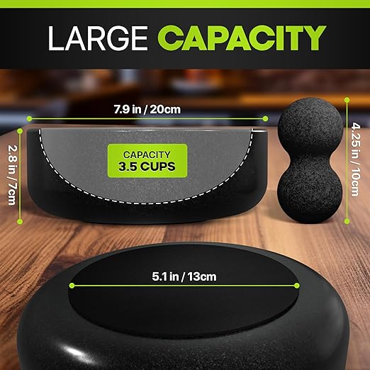 Umien™ Granite Mortar and Pestle Set - 100% Granite - 3.5-Cups - 8-Inch – Avocado Tool Included – Natural Stone Molcajete for Spices, Pestos, & Guacamole (Black) - Stone Grinder - Guacamole