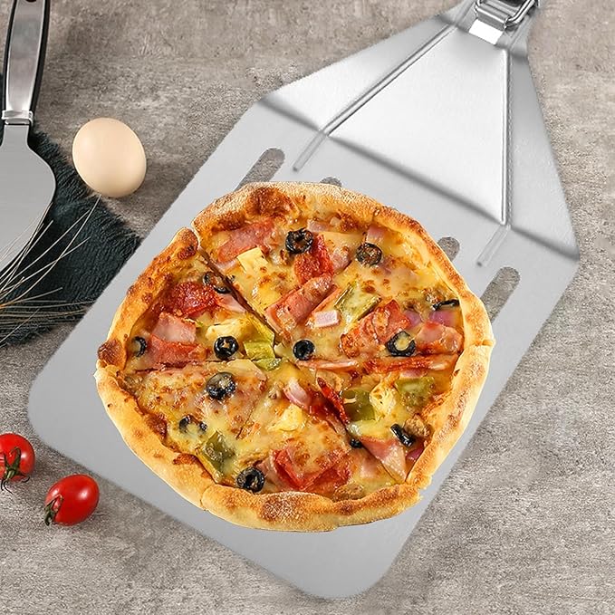 5PCS Pizza Cutter Pizza Peel Pizza Pan Set, Pizza Tool Set for Pizza Cutting And Transfer, Includ Roller Pizza Shovel, Pizza Shovel, Pizza Wheel, Pizza Cutter, Stainless Steel Large Leakage Shovel