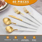 Matte White Gold Silverware Set, Oliviola 40-Piece Stainless Steel Flatware Cutlery Set Service for 8, Satin Finish Kitchen Utensil Set, Dishwasher Safe