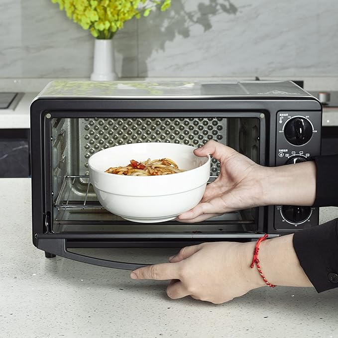 HAPPY KIT 6inch Ceramic Soup Bowls, Cereal Bowl Set of 6, 24OZ for Kitchen, Cereal Soup Rice Pasta Salad Oatmeal, Thick-edge Non-slip Design