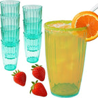Kate Aspen Teal Fluted Plastic Drinking Glasses Set of 8, 21 oz, Acrylic Glasses Drinkware, Plastic Cups Reusable for Iced Water, Cocktails, Lemonade, BPA-Free Acrylic Glasses Drinkware